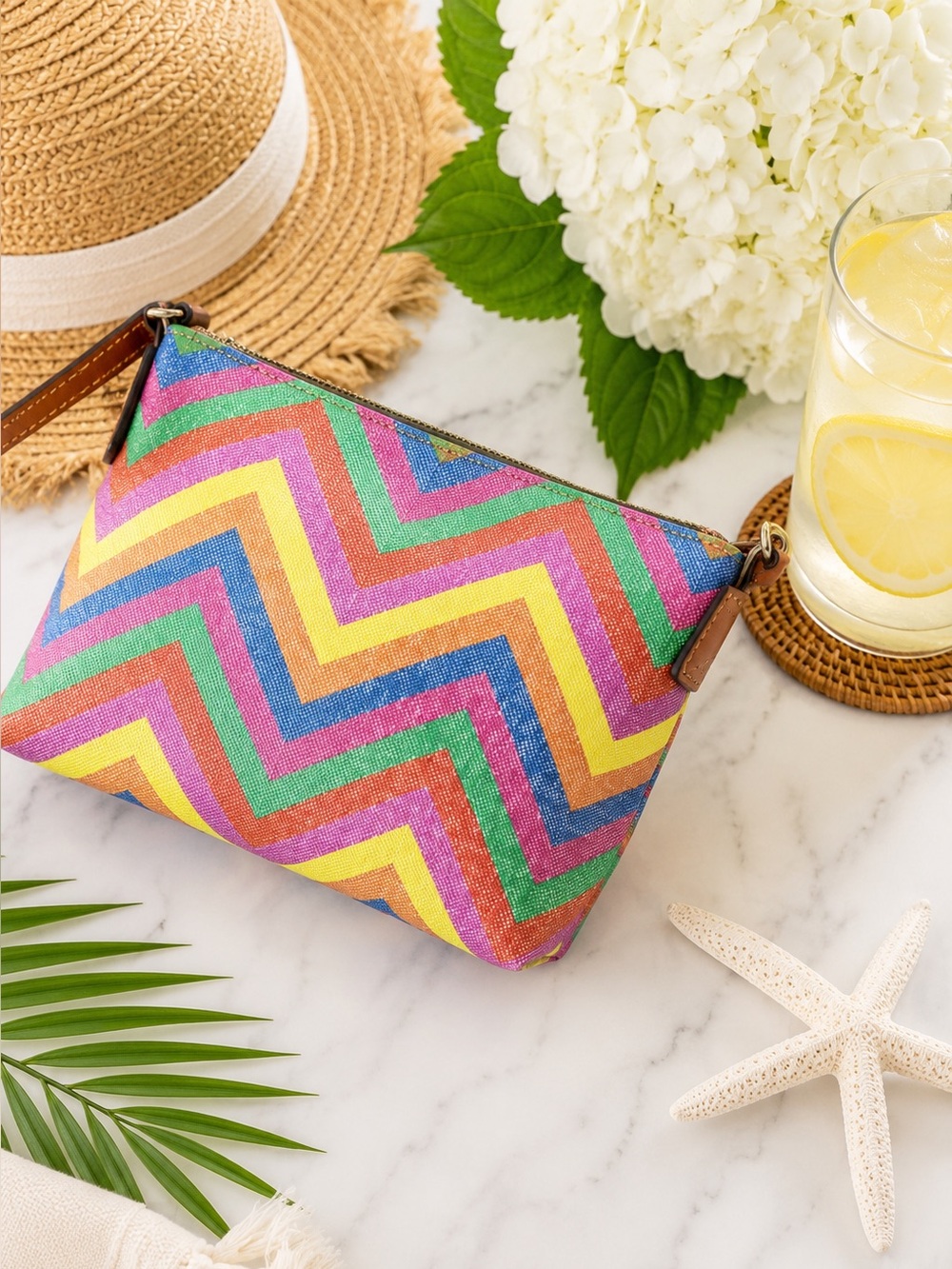 Dooney & Bourke Chevron Ginger Crossbody | Rainbow Multicolor Coated Cotton Bag - Picture 2 of 6